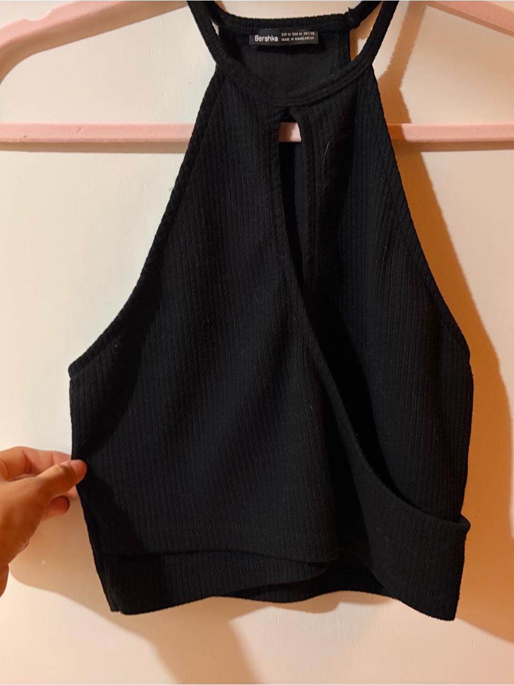 Bershka Black Ribbed Halter Crop Tank